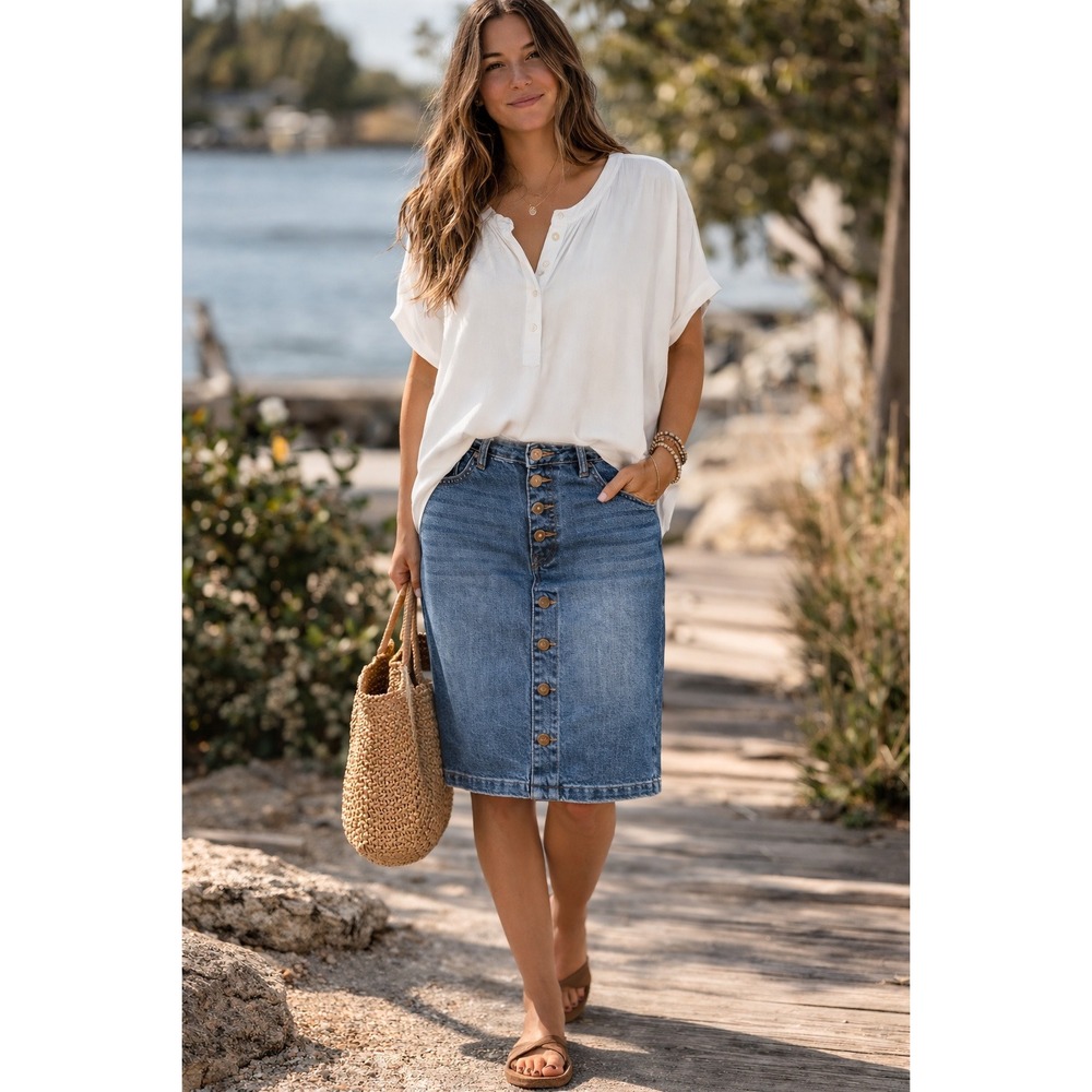 J.Crew Button Front Denim Midi Skirt Medium Wash Blue 14 NWT Capsule Cowboy Boho